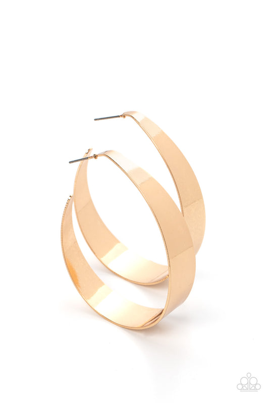 Paparazzi Accessories-Flat Out Fashionable Gold Ribbon Hoop Earrings