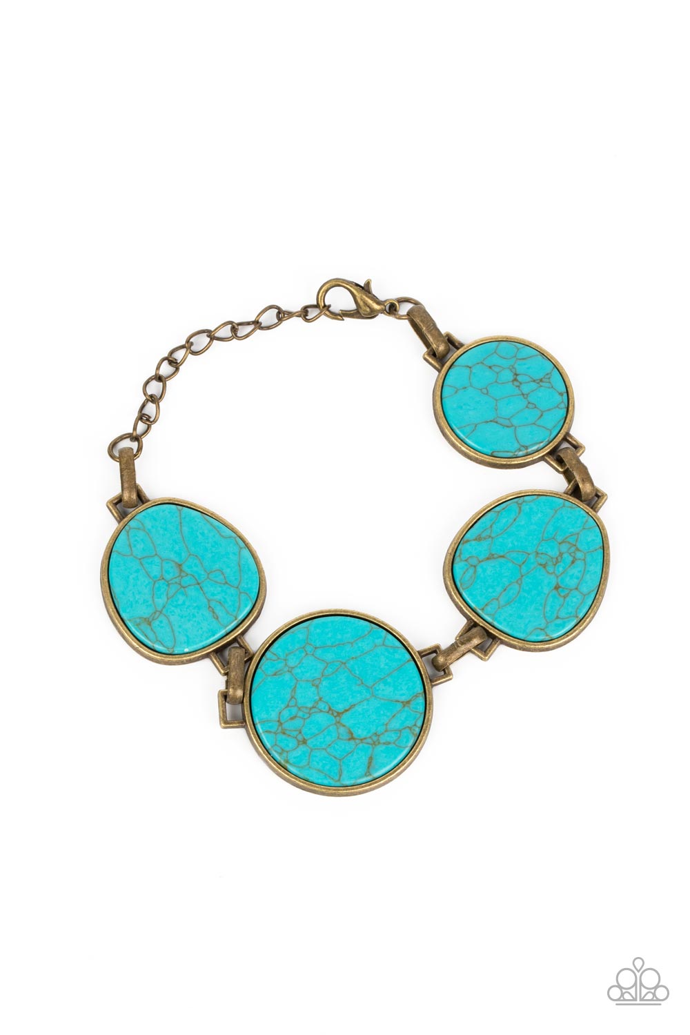 Paparazzi Accessories-Flat Out Frontier Brass/Turquoise Stone Bracelet