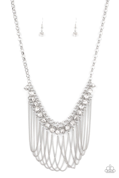Paparazzi Accessories-Flaunt Your Fringe White Glassy Necklace Set