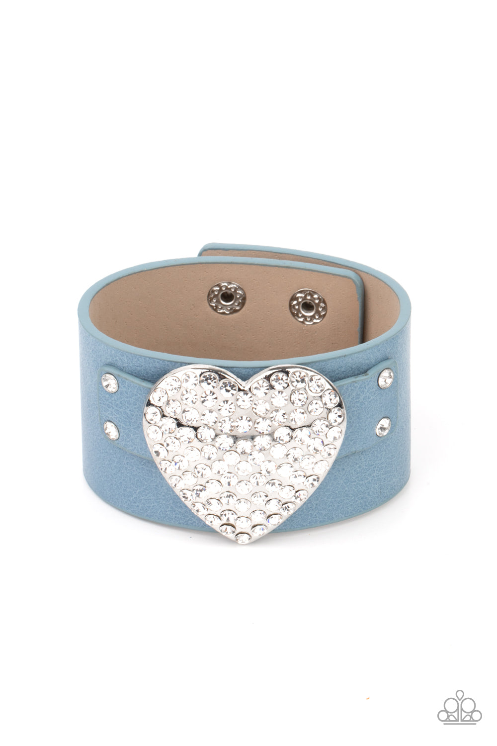 Paparazzi Accessories-Flauntable Flirt Blue White Rhinestone Heart Bracelet