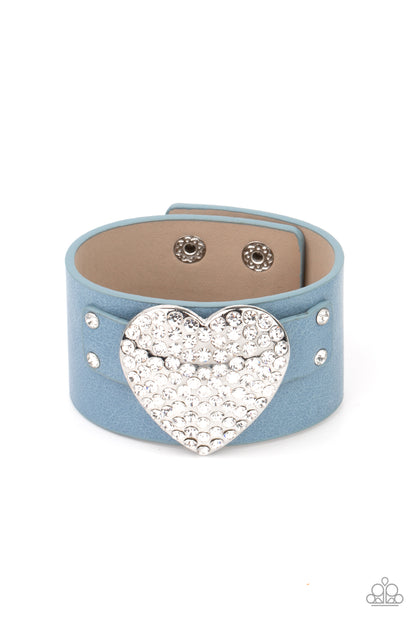 Paparazzi Accessories-Flauntable Flirt Blue White Rhinestone Heart Bracelet