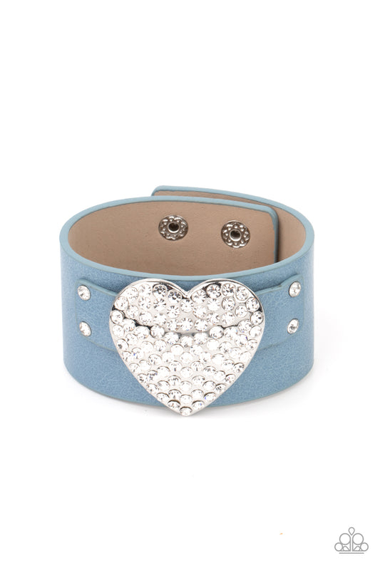 Paparazzi Accessories-Flauntable Flirt Blue White Rhinestone Heart Bracelet