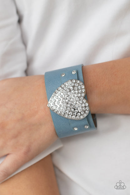 Paparazzi Accessories-Flauntable Flirt Blue White Rhinestone Heart Bracelet