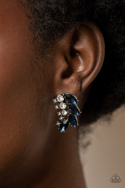 Paparazzi Accessories-Flawless Fronds Blue Dazzling Marquise Earrings