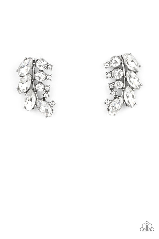 Paparazzi Accessories-Flawless Fronds White Marquise Rhinestone Earrings