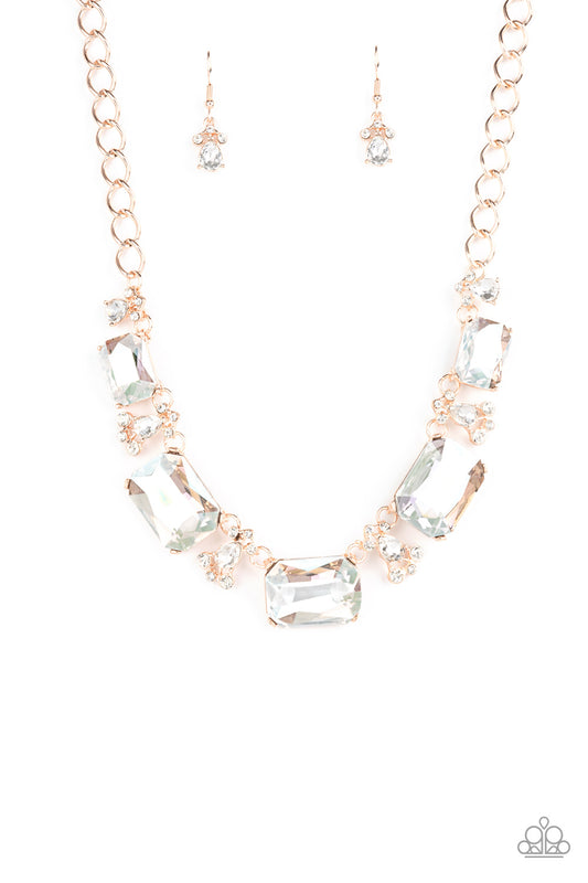 Paparazzi Accessories-Flawlessly Famous Multi Rose Gold Emerald Cut Necklace Set