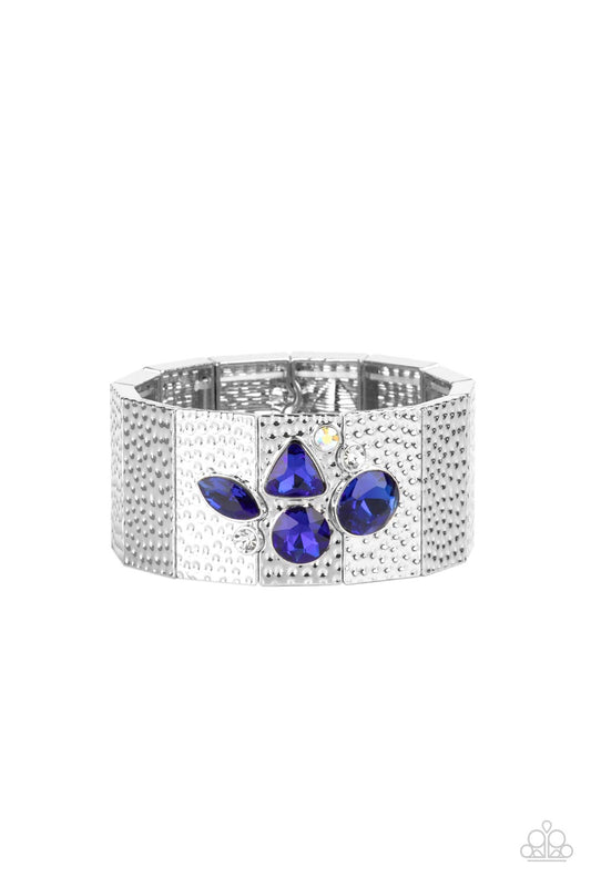 Paparazzi Accessories-Flickering Fortune Blue Rhinestone Silver Bracelet