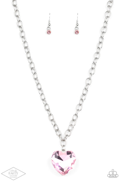 Paparazzi Accessories-Flirtatiously Flashy Pink Heart Necklace Set