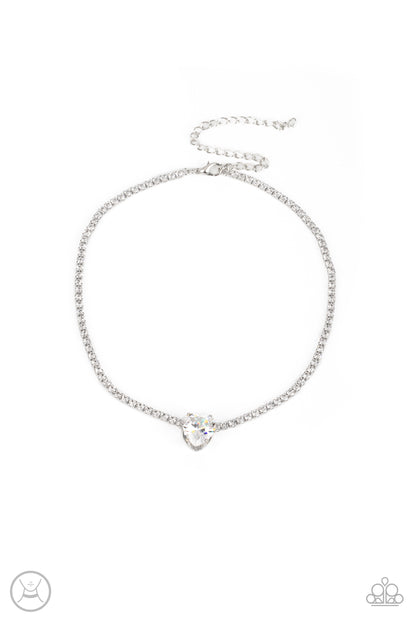 Paparazzi Accessories-Flirty Fiance' White Dainty Heart Necklace Set
