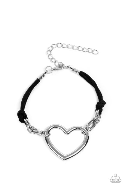 Paparazzi Accessories-Flirty Flavour Black Suede Chunky Heart Bracelet