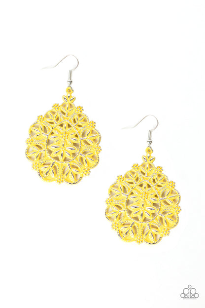 Paparazzi Accessories-Floral Affair Yellow Earrings