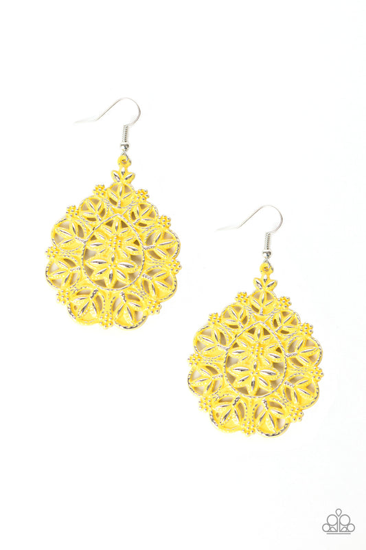 Paparazzi Accessories-Floral Affair Yellow Earrings