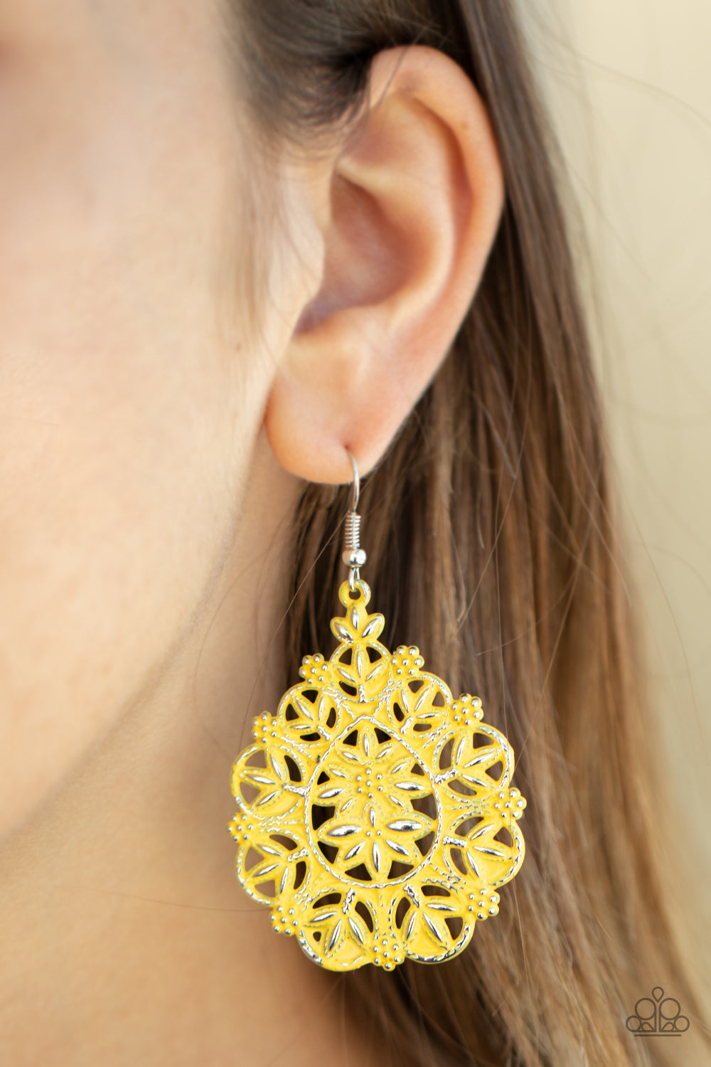 Paparazzi Accessories-Floral Affair Yellow Earrings