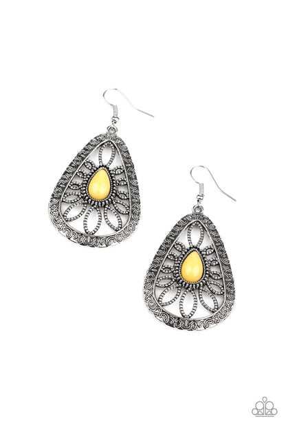 Paparazzi Accessories-Floral Frill Yellow Earrings