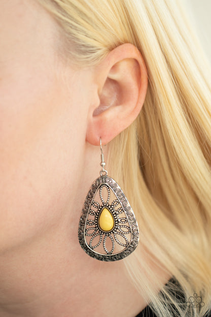 Paparazzi Accessories-Floral Frill Yellow Earrings