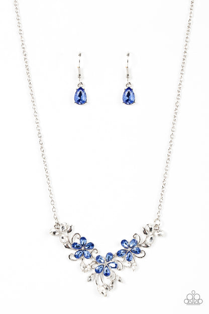 Paparazzi Accessories-Floral Fashion Show Blue Twinkly Flower Necklace Set