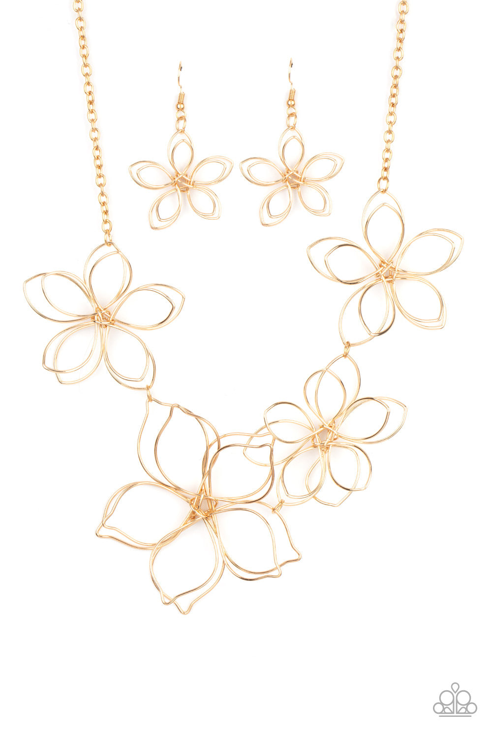 Paparazzi Accessories-Flower Garden Fashionista Gold Asymmetrical Blossom Necklace Set