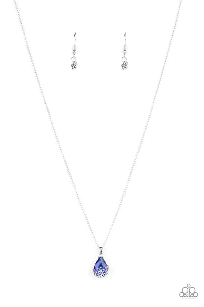 Paparazzi Accessories-Blue Dainty Sparkly Teardrop Necklace Set