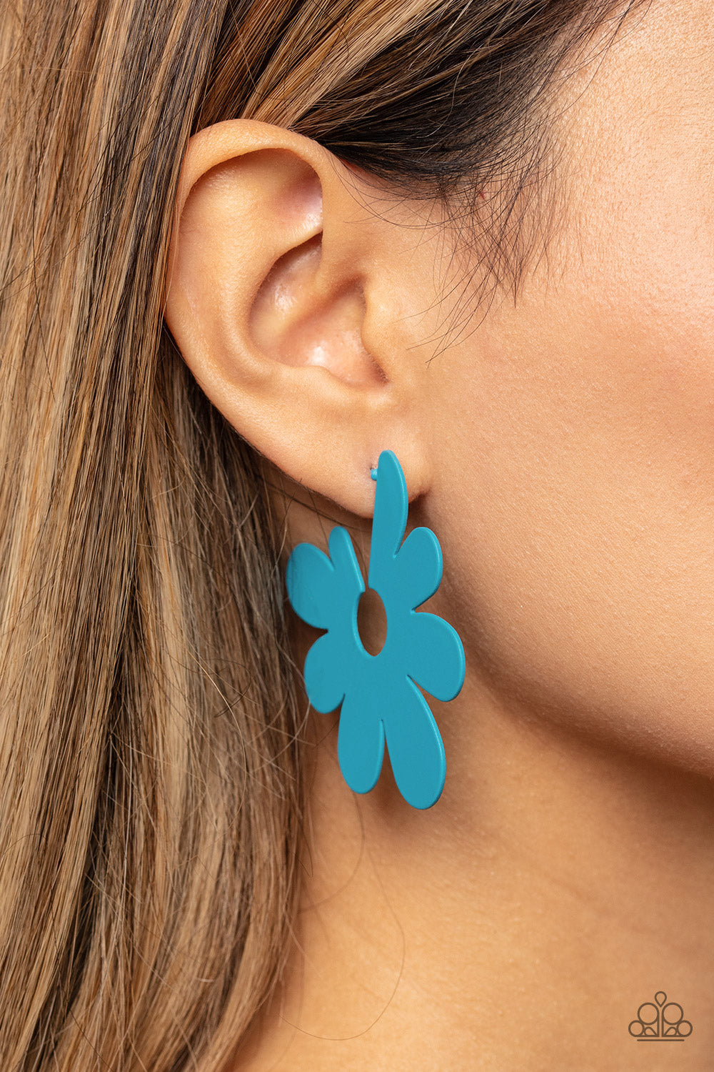 Paparazzi Accessories-Flower Power Fantasy Blue Petal Hoop Earrings