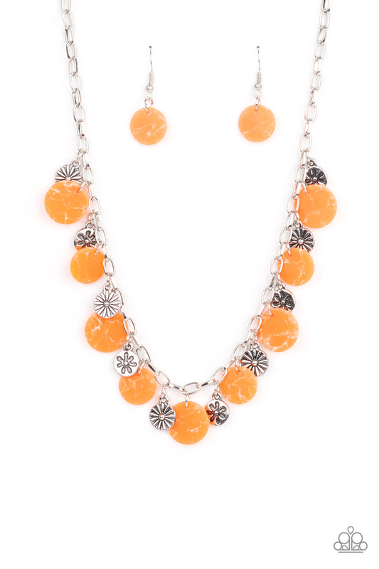 Paparazzi Accessories-Flower Powered Orange Floral Necklace Set