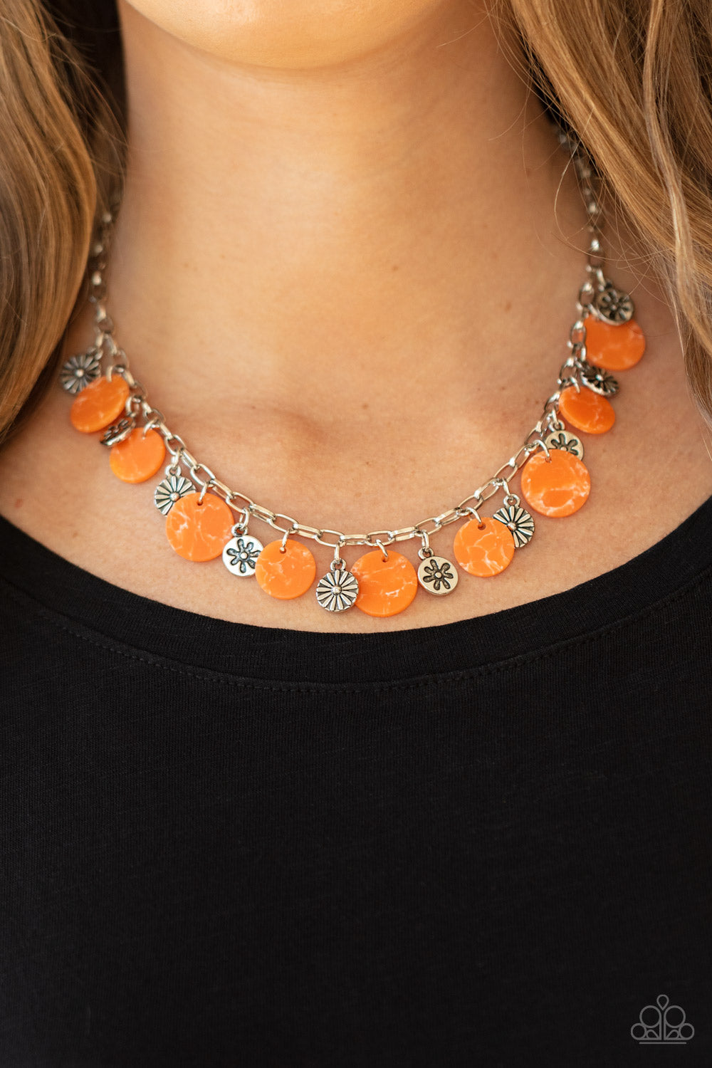 Paparazzi Accessories-Flower Powered Orange Floral Necklace Set