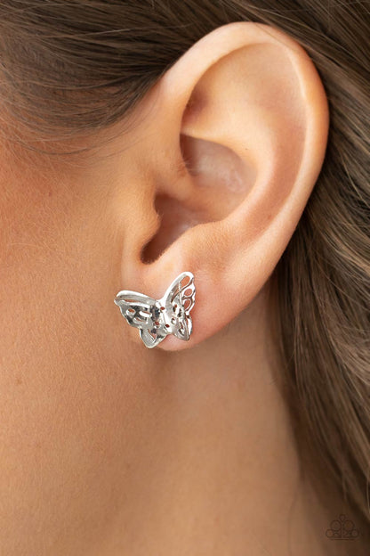 Paparazzi Accessories-Flutter Fantasy Two-Layered Silver Earrings