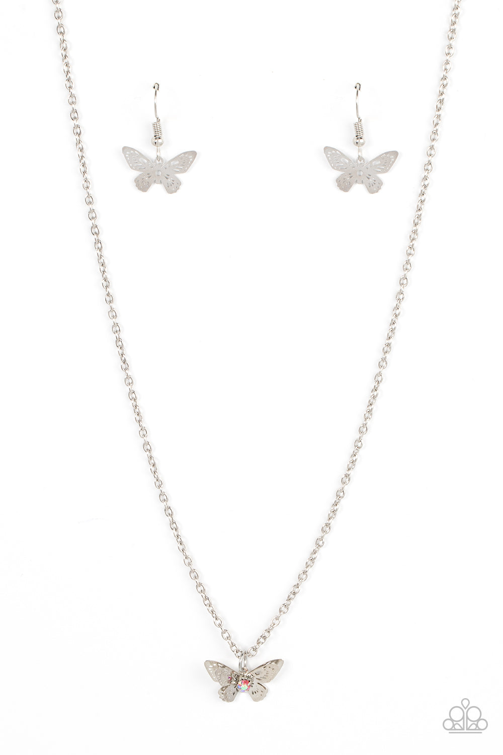Paparazzi Accessories-Flutter Love Pink Iridescent Butterfly Necklace Set