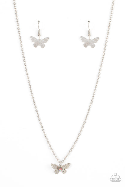 Paparazzi Accessories-Flutter Love Pink Iridescent Butterfly Necklace Set
