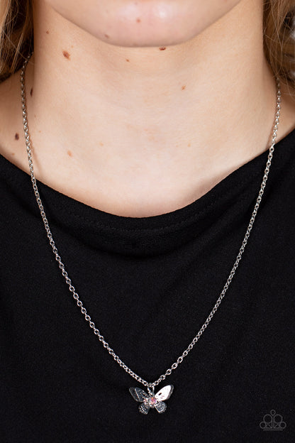 Paparazzi Accessories-Flutter Love Pink Iridescent Butterfly Necklace Set