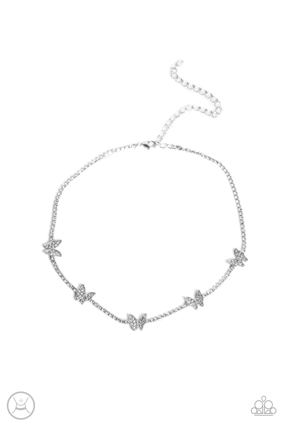 Paparazzi Accessories-Fluttering Fanatic White Rhinestone Necklace Set