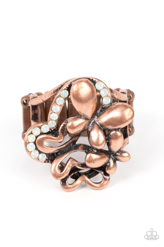 Paparazzi Accessories-Fluttering Flashback Copper Rustic Opal Rhinestone Ring