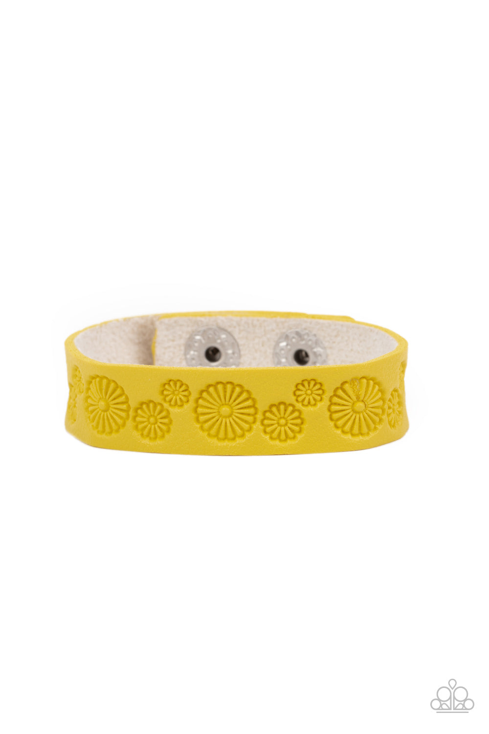 Paparazzi Accessories-Follow the Wildflowers Yellow Daisy Leather Wrap Bracelet