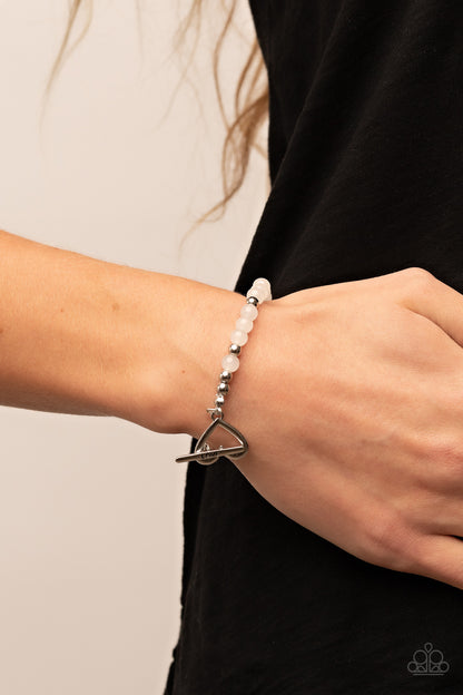 Paparazzi Accessories-Following My Heart White Shiny Silver Heart Bracelet