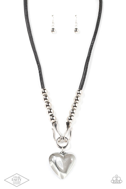 Paparazzi Accessories-Forbidden Love Black Chunky Heart Pendant Necklace Set
