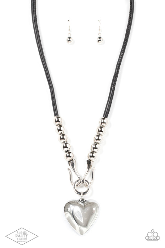 Paparazzi Accessories-Forbidden Love Black Chunky Heart Pendant Necklace Set