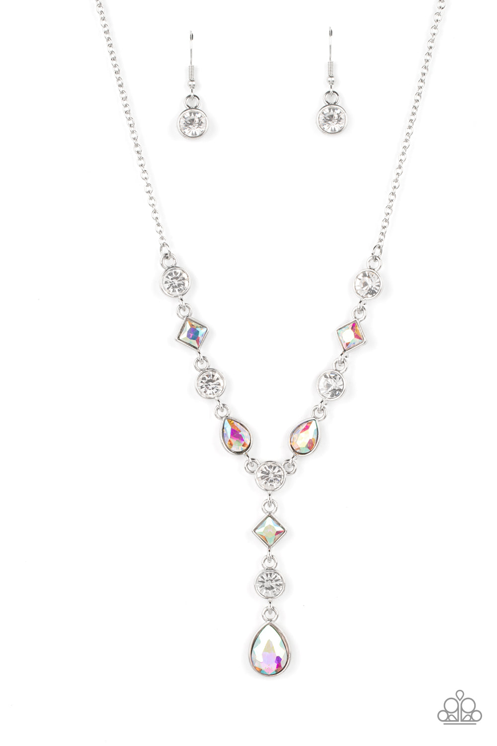 Paparazzi Accessories-Forget The Crown Multi White Iridescent Necklace Set