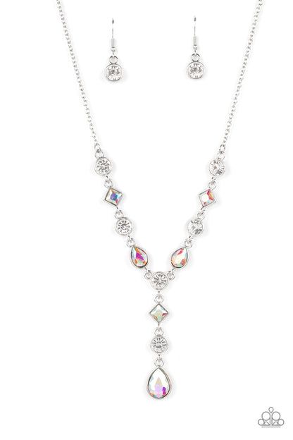Paparazzi Accessories-Forget The Crown Multi White Iridescent Necklace Set