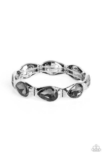 Paparazzi Accessories-Formal Fanfare Silver Smoky Teardrop Bracelet