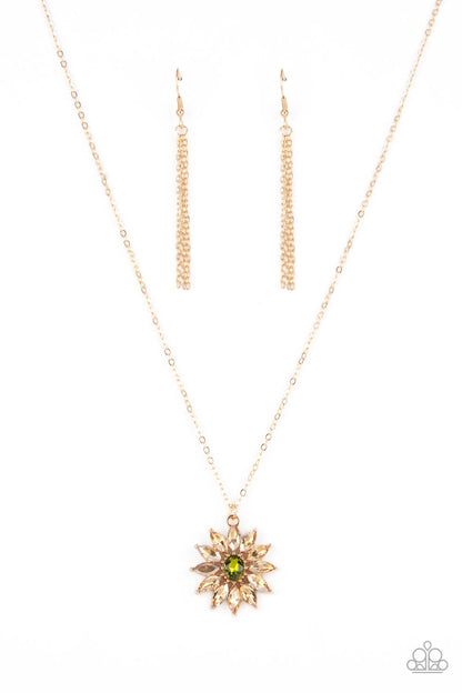 Paparazzi Accessories-Formal Floral Gold Marquise Cut Necklace Set