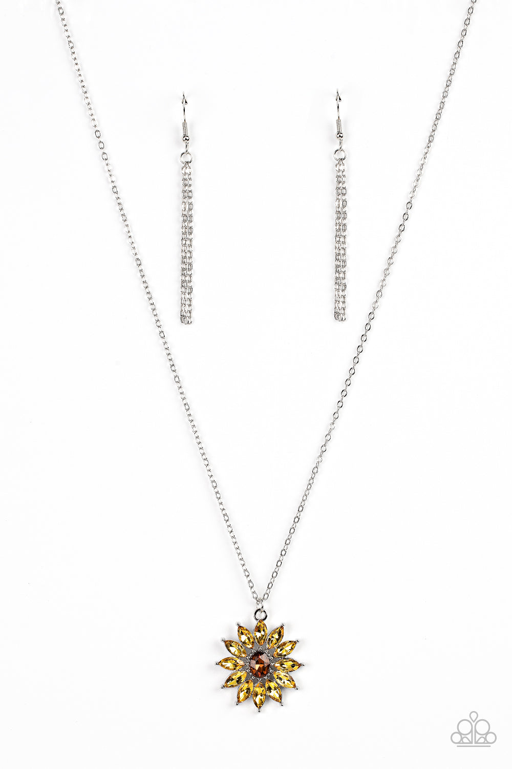 Paparazzi Accessories-Formal Florals Yellow Rhinestone Oval Topaz Necklace Set