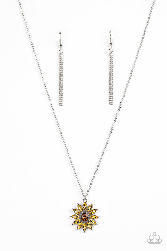 Paparazzi Accessories-Formal Florals Yellow Rhinestone Oval Topaz Necklace Set