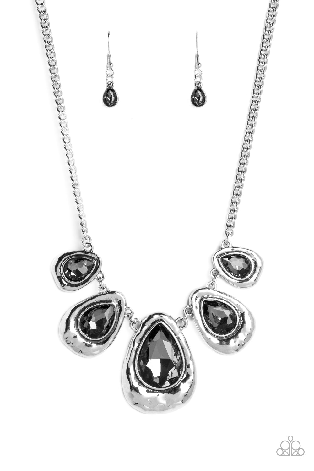Paparazzi Accessories-Formally Forged Silver Hammered Teardrop Necklace Set