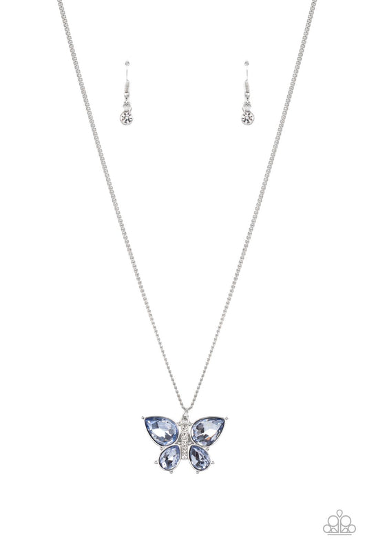 Paparazzi Accessories-Free-Flying Flutter Blue Teardrop Necklace Set