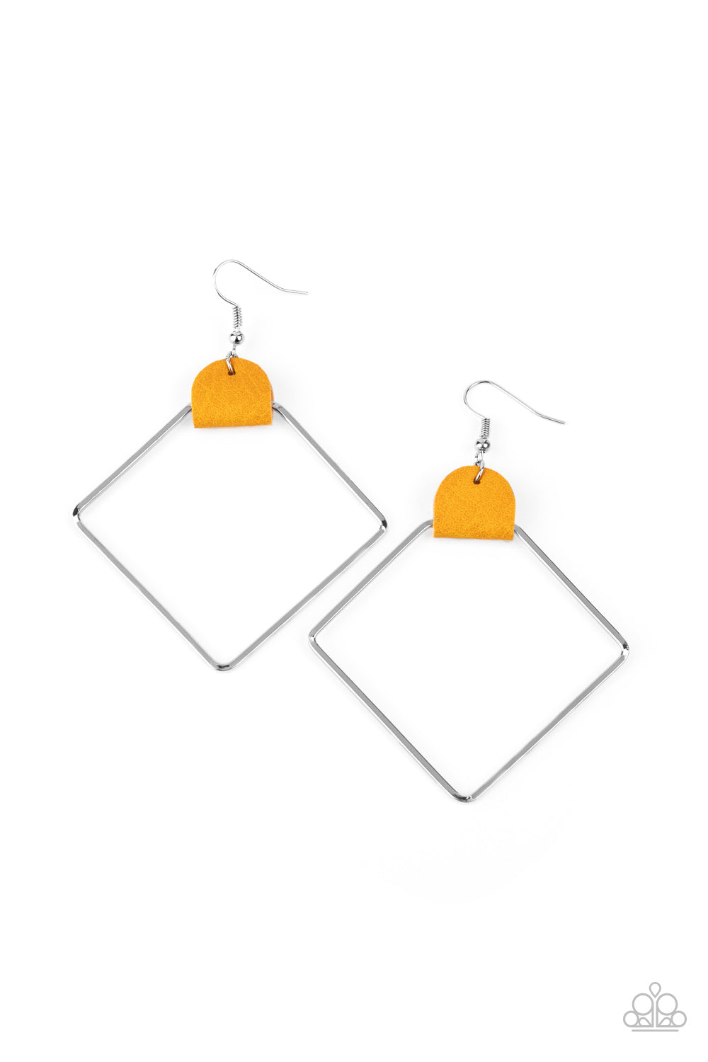 Paparazzi Accessories-Friends of a LEATHER Yellow Geometric Earrings