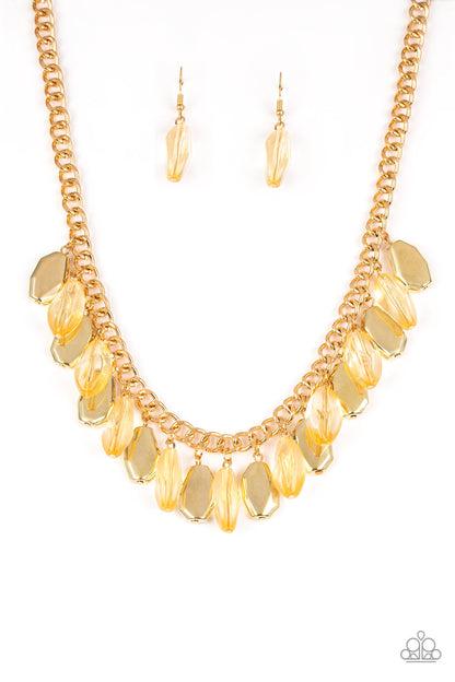 Paparazzi Accessories-Fringe Fabulous Gold Shimmery Necklace Set
