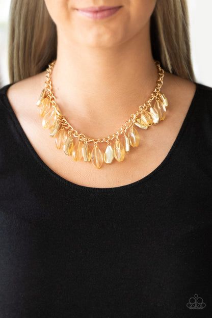 Paparazzi Accessories-Fringe Fabulous Gold Shimmery Necklace Set