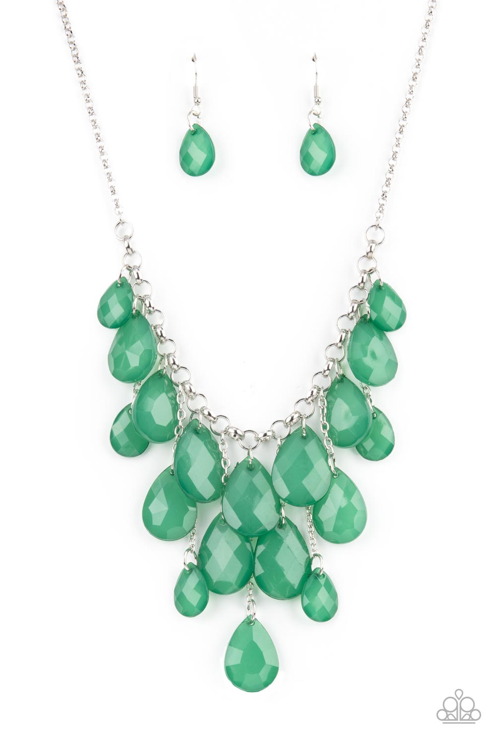 Paparazzi Accessories-Front Row Flamboyance Green Leprechaun Teardrop Necklace Set