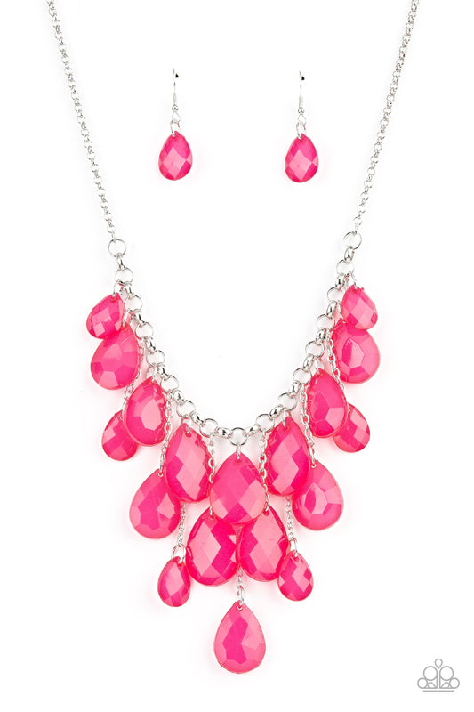 Paparazzi Accessories-Front Row Flamboyance Pink Opaque Teardrop Necklace Set