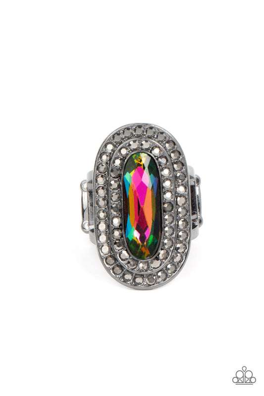 Paparazzi Accessories-Fueled by Fashion Sparkling Oil Spill Elongated Smoky Rhinestone Ring