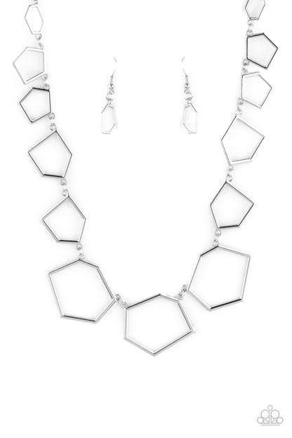 Paparazzi Accessories-Full Frame Fashion Silver Hexagonal Necklace Set